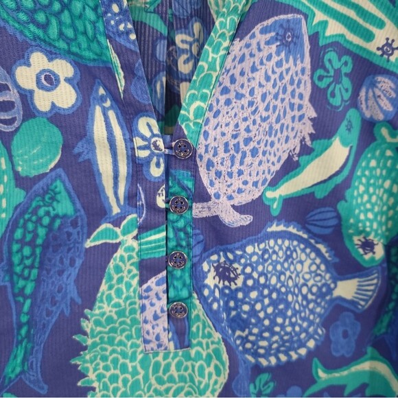 Talbots The Classic Casual Popover Top Under The Sea Print Aquatic Blue Womens M - Picture 6 of 15